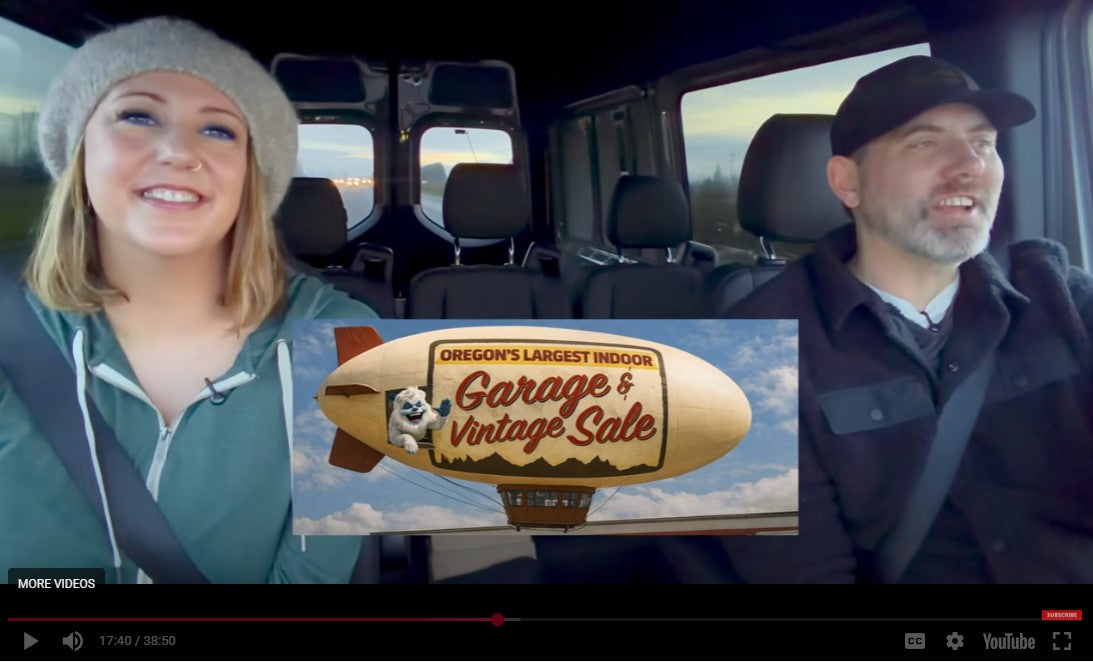 Load video: Laura Caldwell from Left Coast Revivals joins in the fun at Oregon's Largest Indoor Garage &amp; Vintage Valentines Sale